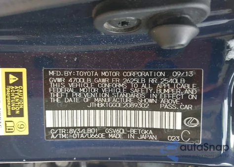 2014 Lexus Es 350 z USA, uszkodzony, nr VIN JTHBK1GG0E2089302